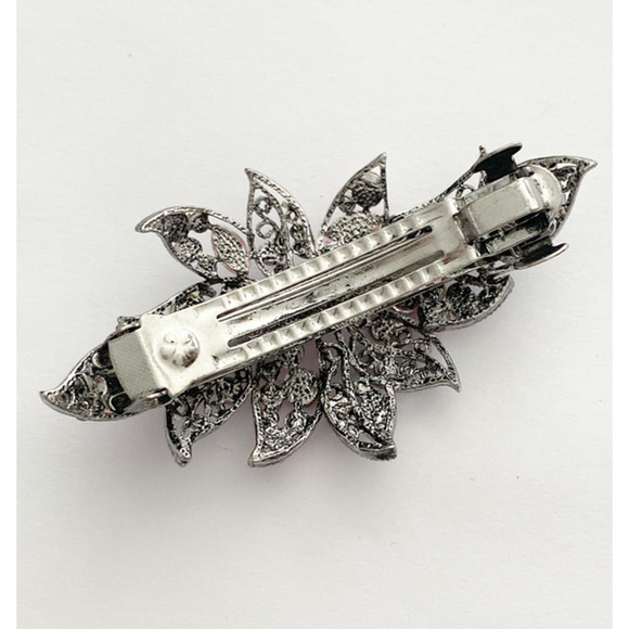 Pink Iridescent Crystal Flower Barrette - Picture 3 of 3